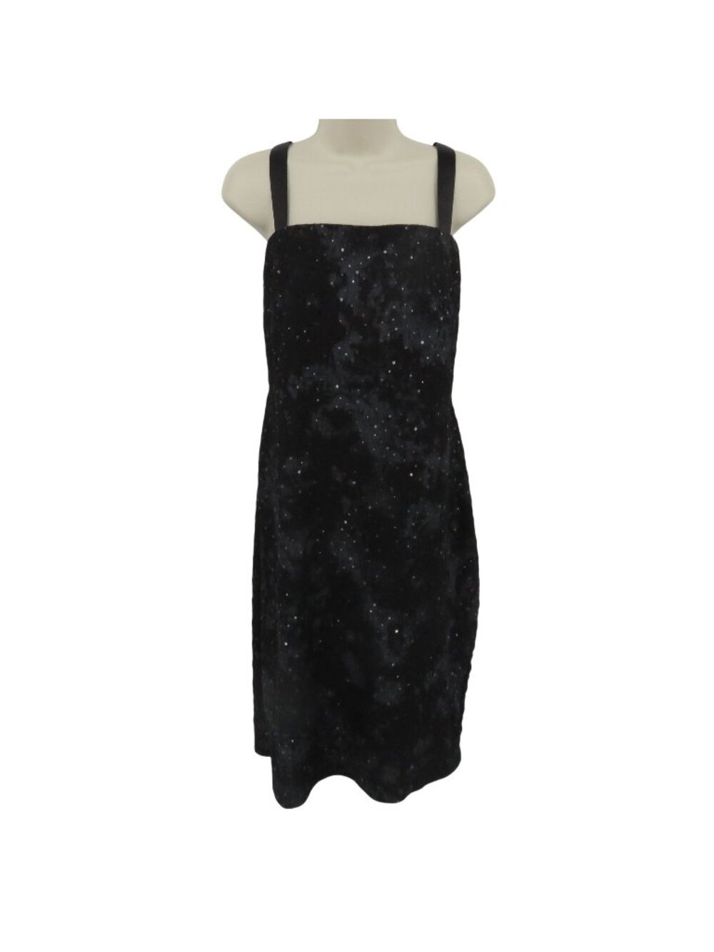 R&M Richards Women 14 Black Gray Crinkled Square Neck Cocktail Dress Sleeveless